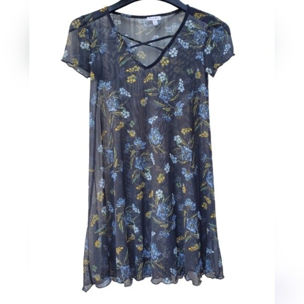 Love, Fire Black Floral Sheer Mini Dress